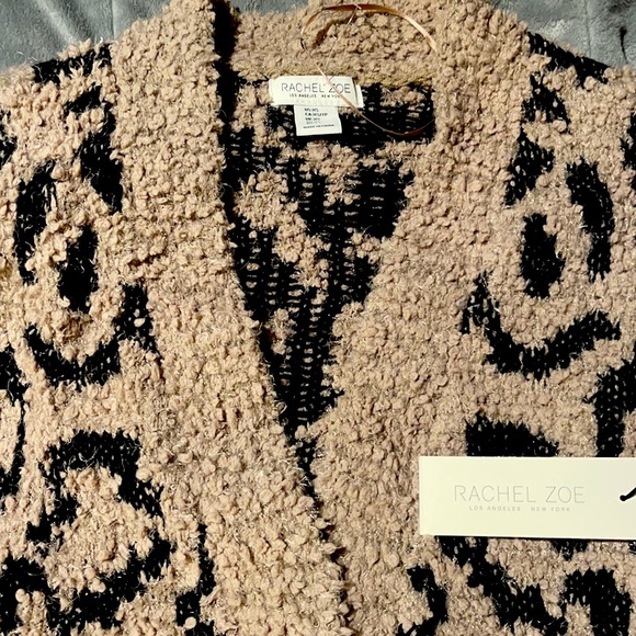 Rachel Zoe Cardigan long sleeve with open front XS, animal print, tan-black - Picture 2 of 4